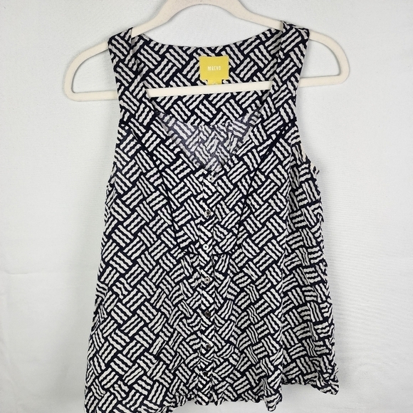 Maeve Anthropologie Womens Black & White Cotton Button up Ardmore Tank Size 2 - Picture 1 of 8